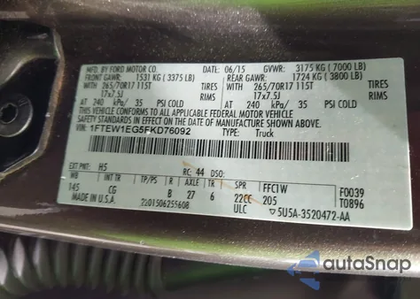 2015 Ford F-150 Xl from USA, damaged, VIN 1FTEW1EG5FKD76092